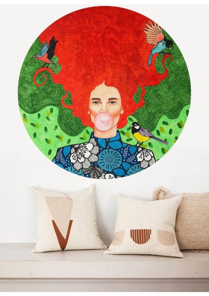 Renkli Dağılım Portre Duvar Sticker, Bohem Daire Tasarımı, Dekoratif Parça