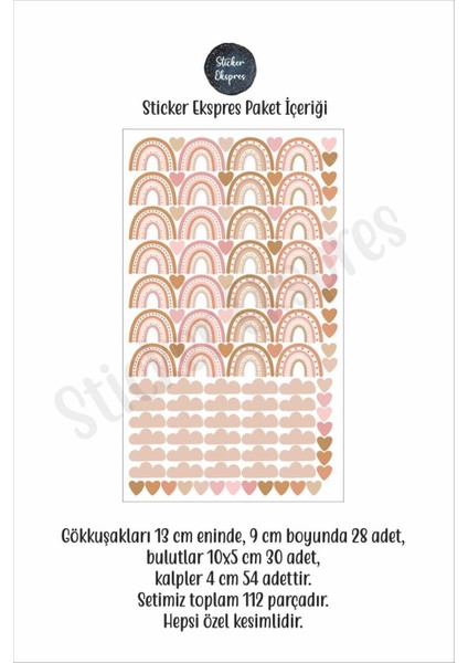 Renkli Gökkuşağı ve Kalpler Çocuk Odası Duvar Sticker, Sevimli Dekorasyon, 5+ Parça modelleri