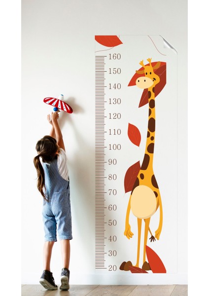 Eğlenceli ve güvenilir zürafa tasarımlı statik boy ölçer, çok renkli, 48x160 cm