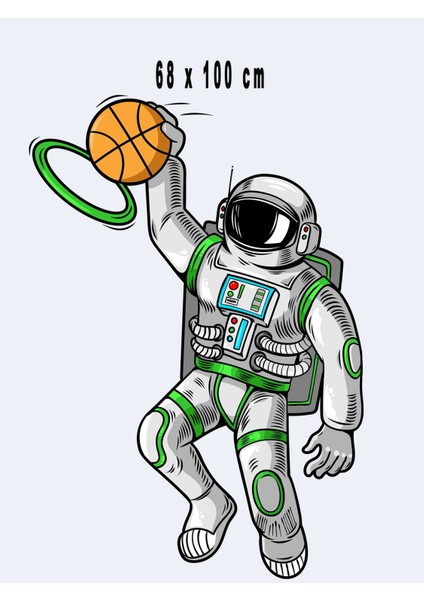 Renkli astronot temalı basketbol ve smaç yapan duvar sticker, çok renkli figür seçeneği fiyatları