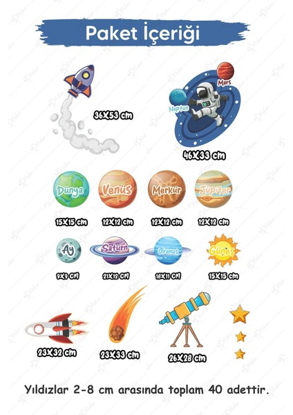 Çocuk odası uzay temalı renkli sticker seti, 5+ parçalı, çok renkli, eğlenceli desenler fiyatları