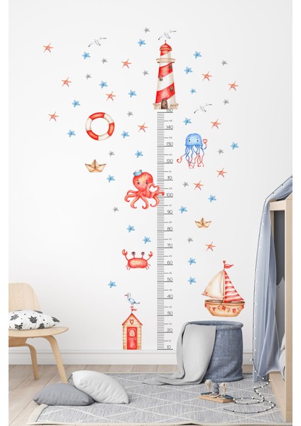 Renkli deniz teması ahtapot ve tekne dekor sticker seti, şeffaf ve 5+ parça fiyatları