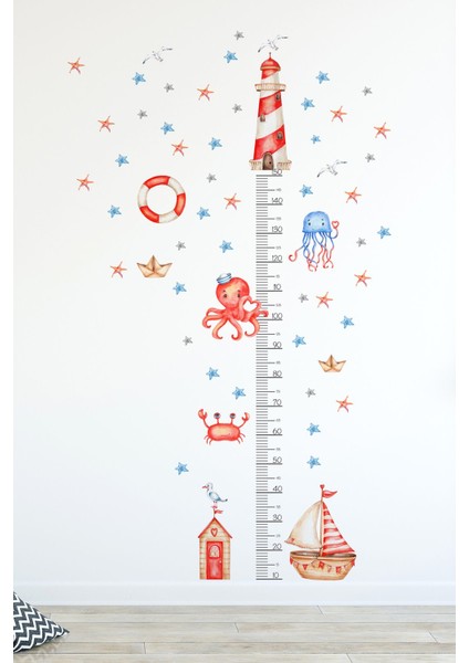 Renkli deniz teması ahtapot ve tekne dekor sticker seti, şeffaf ve 5+ parça fırsatları