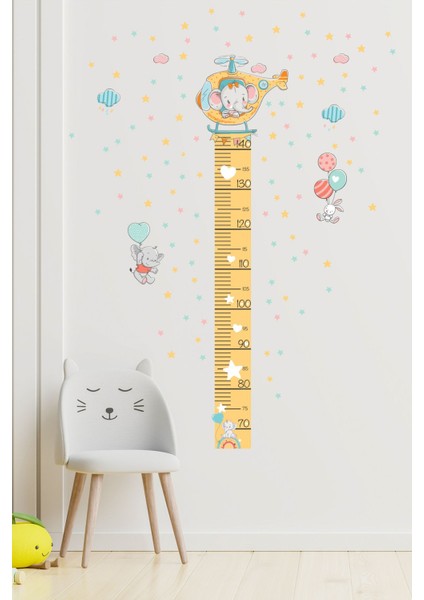Renkli Fil Temalı Çocuk Boy Ölçer ve Duvar Stickerı, 5+ Parça, Turuncu