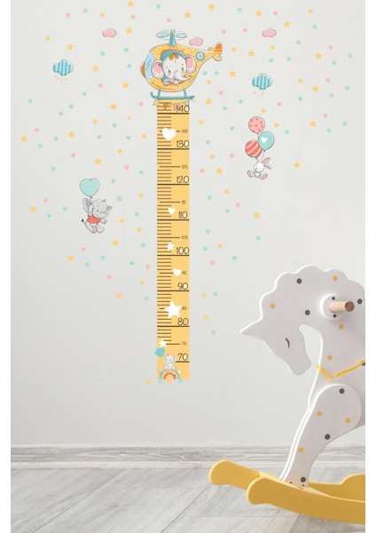Renkli Fil Temalı Çocuk Boy Ölçer ve Duvar Stickerı, 5+ Parça, Turuncu fiyatları