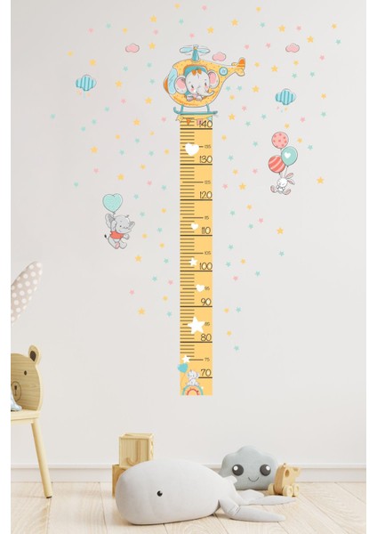 Renkli Fil Temalı Çocuk Boy Ölçer ve Duvar Stickerı, 5+ Parça, Turuncu modelleri