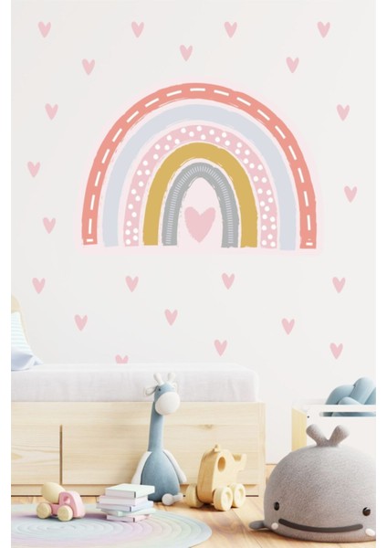 Canlı renkli gökkuşağı ve kalp duvar sticker seti, 50x100cm, dekoratif ve eğlenceli tasarım