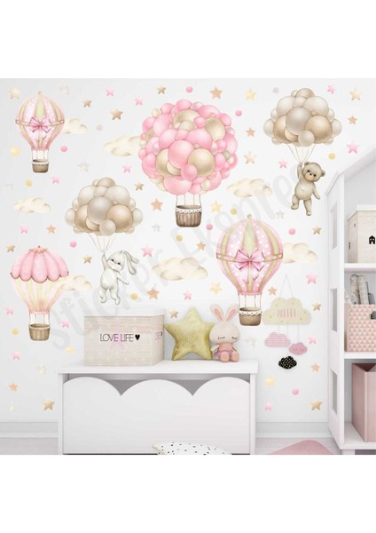 Yumuşak pembe bej tonlarda 5+ parça renkli uçan balonlar çocuk odası süsleri fiyatları