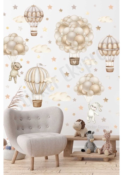 Çocuk odası için renkli uçan balonlar duvar süsleri seti, 5+ parça, çeşitli figürler