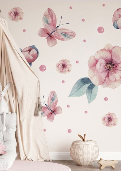 Renkli Çocuk Odası Duvar Stickerı, Pembe Tasarım, Eğlenceli ve Dekoratif Parça