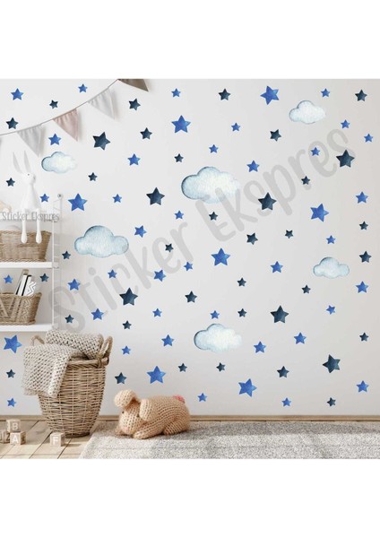Çocuk odası için renkli bulut ve yıldız temalı duvar çıkartması, 5+ parça, şık dekor fiyatları