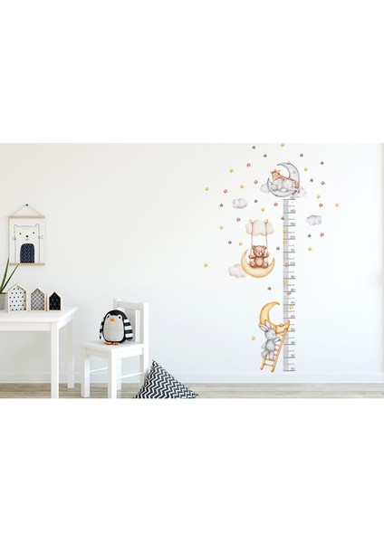 Çocuk odası temalı boy ölçer ve duvar sticker seti, hayvan desenli, turuncu, 5+ parça modelleri