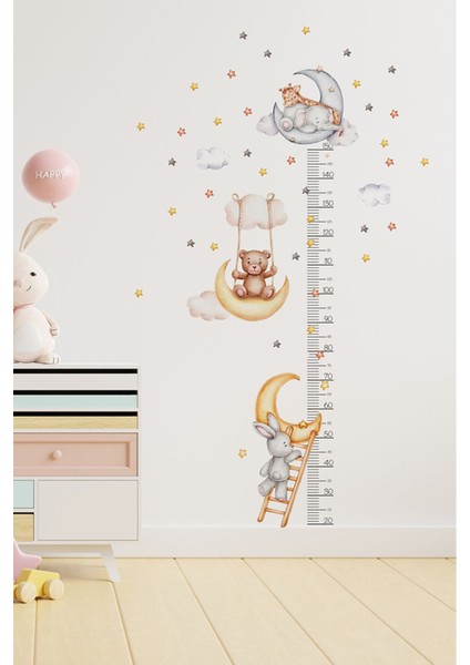 Çocuk odası temalı boy ölçer ve duvar sticker seti, hayvan desenli, turuncu, 5+ parça fırsatları