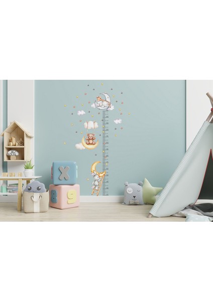 Çocuk odası temalı boy ölçer ve duvar sticker seti, hayvan desenli, turuncu, 5+ parça indirimleri