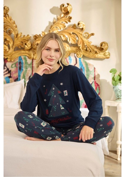 Aydoğan Kadın Uzun Kollu Termal Pijama Takımı Merry Christmas Desenli