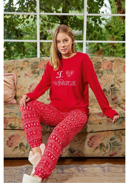 Aydoğan Kadın Uzun Kollu Termal Pijama Takımı I Love Winter Desenli fiyatları