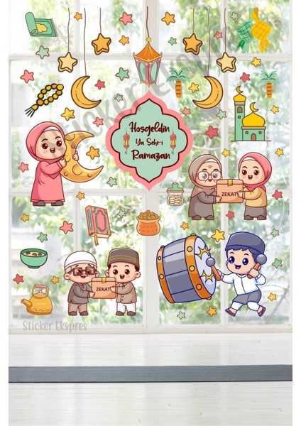 Çocuklar İçin Ramazan Temalı Renkli Cam ve Kapı Sticker Seti, 5+ Parça, Figür Dekorasyon fiyatları