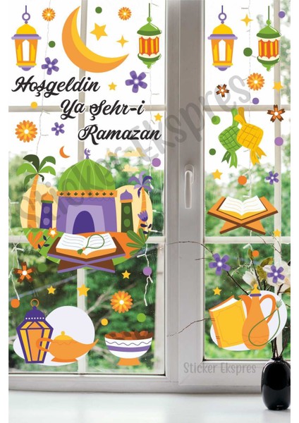 Cam ve Ramazan temalı 5+ parça çok renkli duvar ve kapı sticker seti fiyatları