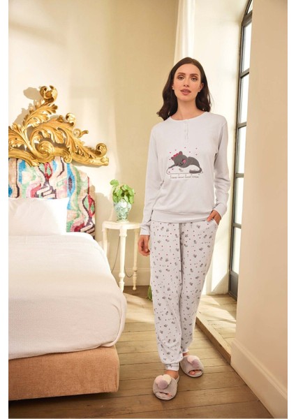 Aydoğan Kadın Uzun Kollu Termal Pijama Takımı Kedi Desenli fiyatları