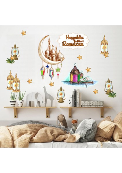 Renkli Ramazan Ayı Kapı ve Vitrin Süsleri Hoşgeldin Etiketleri Seti 3 Parça