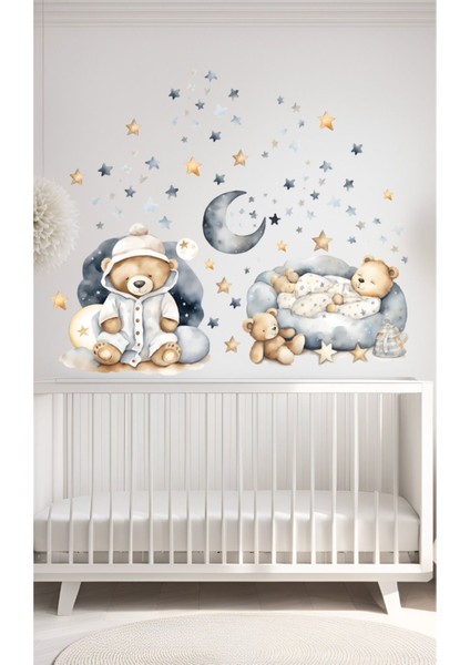 Gri ve mavi sevimli ayıcıklar çocuk odası duvar sticker seti