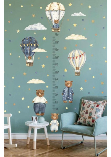 Boy Ölçer Ayıcıklı Uçan Balonlar Boy Cetveli Çocuk Odası Duvar Sticker Seti fiyatları