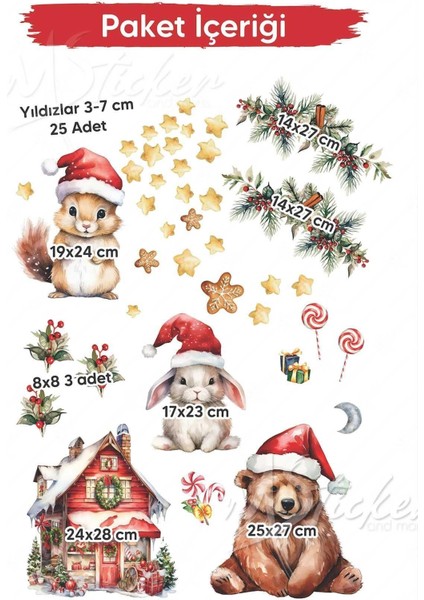 Sevimli Hayvanlar Yılbaşı Sevinci Yılbaşı Sticker Ormanda Kış Kutlaması Sticker Seti Yılbaşı Süsü fiyatları