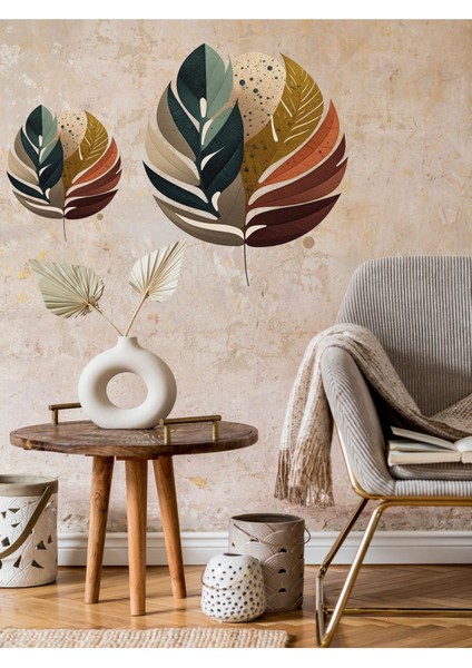 Dekoratif Boho Bohem Yapraklar Oturma Odası ve Salon Cam Duvar Sticker
