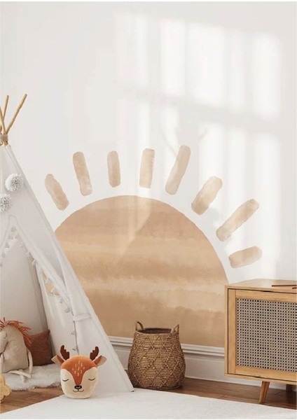 Canlı ve renkli çocuk odası güneş duvar stickerı, eğlenceli dekorasyon parçası