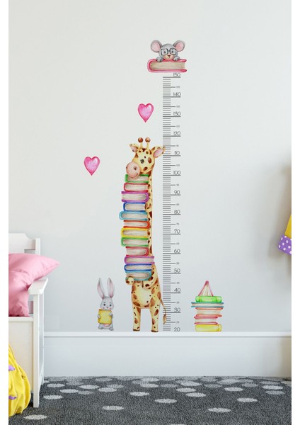 Çocuk odası renkli hayvan desenli boy ve duvar sticker seti, 5+ parça