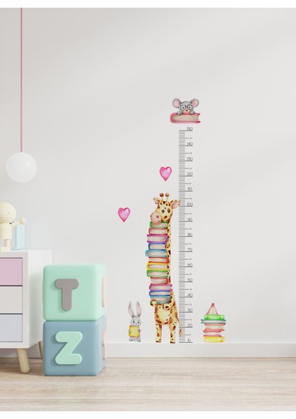 Çocuk odası renkli hayvan desenli boy ve duvar sticker seti, 5+ parça modelleri