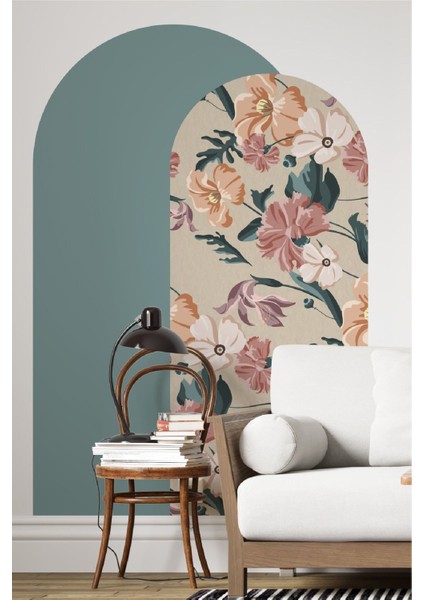 Yeşil Çiçek Desenli Oval Bohem Duvar Sticker, Şık ve Havalı Dekorasyon Parçası