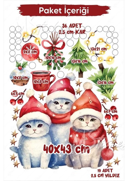 Sevimli Kedi Temalı Renkli Cam Duvar Sticker Seti, Kış ve Yılbaşı Dekorasyonu modelleri