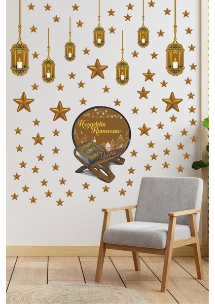 Renkli Ramazan Temalı 3D Duvar ve Cam Sticker Seti, Salon Dekoru