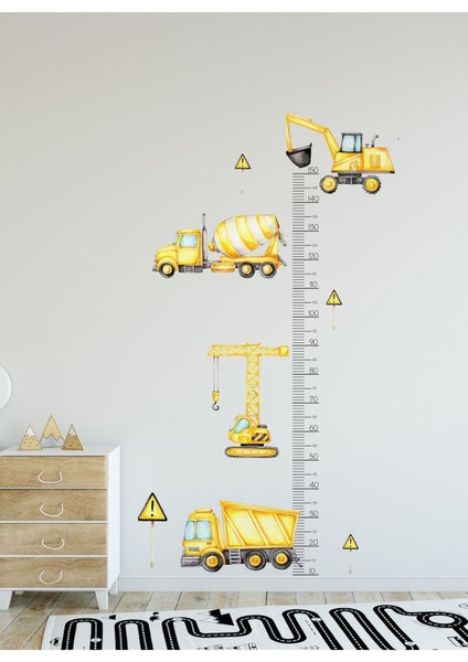 Renkli İş Makinesi Temalı Çocuk Boy Ölçer Duvar ve Kapı Stickeri, 5+ Parça fiyatları
