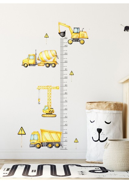 Renkli İş Makinesi Temalı Çocuk Boy Ölçer Duvar ve Kapı Stickeri, 5+ Parça modelleri