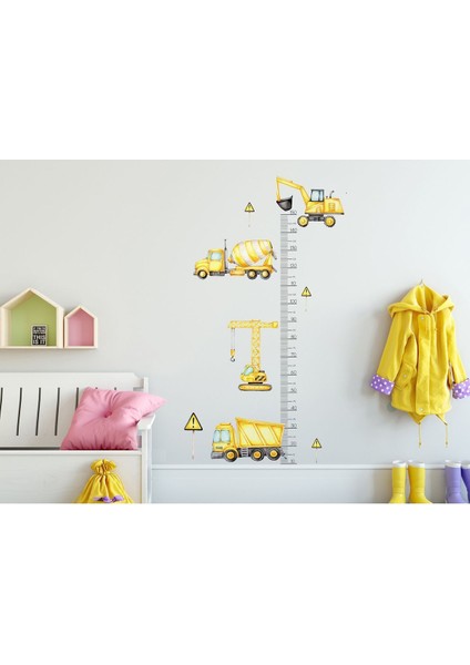 Renkli İş Makinesi Temalı Çocuk Boy Ölçer Duvar ve Kapı Stickeri, 5+ Parça fırsatları
