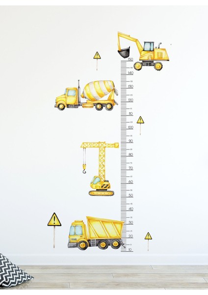 Renkli İş Makinesi Temalı Çocuk Boy Ölçer Duvar ve Kapı Stickeri, 5+ Parça indirimleri