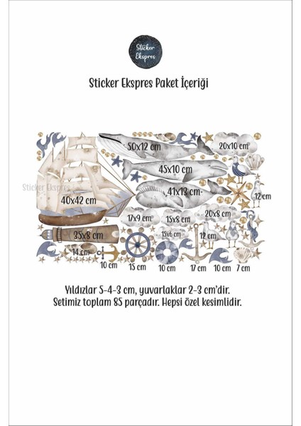 Çocuk odası denizci temalı pastel renkli duvar sticker seti, 5+ parça, renkli figürler modelleri