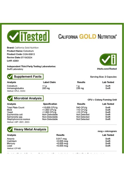 Colostrum 240 Veggie Capsul usa Menşei 3739