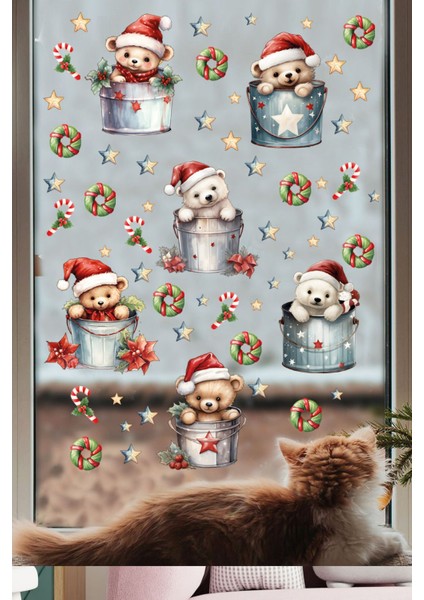 Renkli Ayıcıklar Cam Kapı ve Duvar Sticker Seti, Çocuk ve Bebek Odası Dekoru