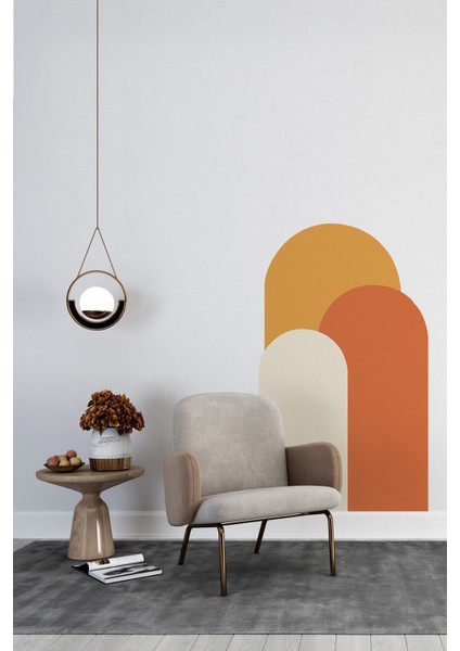 Turuncu-Bej Bohem Oval 3'lü Duvar Sticker Seti, modern ve şık dekorasyon için ideal