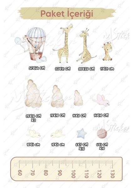 Renkli Çocuk Temalı Zürafa Boy Cetveli ve Sticker Seti, Eğlenceli ve Sevimli Tasarım fiyatları