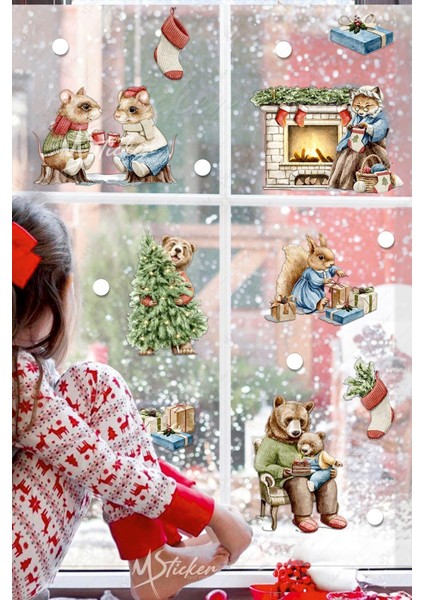Kış temalı sevimli ayı ve arkadaşları sticker seti, çok renkli, çocuk desenli, 5+ parça fiyatları
