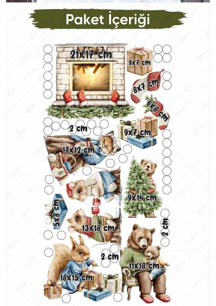 Kış temalı sevimli ayı ve arkadaşları sticker seti, çok renkli, çocuk desenli, 5+ parça modelleri