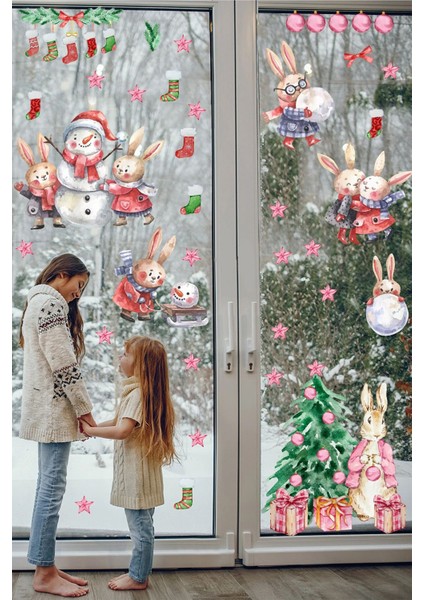 Rengarenk Tavşanlar ve Kardan Adamlar 3D Pencere-Duvar Süsleri Seti fiyatları