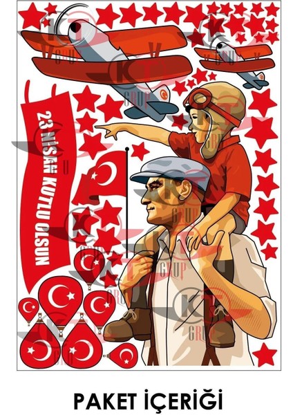 23 Nisan Çocuk Bayramı ve Atatürk Temalı Beyaz Duvar Pencere Sticker Seti, 5+ Parça modelleri