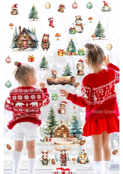 Orman Temalı Yılbaşı Sticker Seti, 5+ Parça, Çok Renkli, Eğlenceli Dekorasyon fiyatları