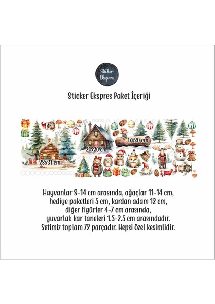 Orman Temalı Yılbaşı Sticker Seti, 5+ Parça, Çok Renkli, Eğlenceli Dekorasyon modelleri