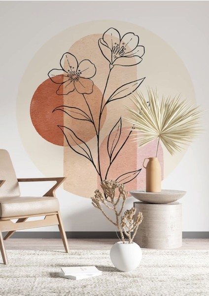Renkli ve şık bohem tarzı daire duvar stickerı, çiçek desenli dekoratif tasarım